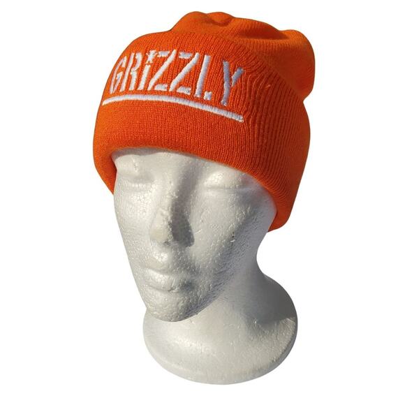Grizzly Beanie Hat Orange Knit Cuffed Winter Cap Embroidered Logo Skate Streetwe - Picture 5 of 9